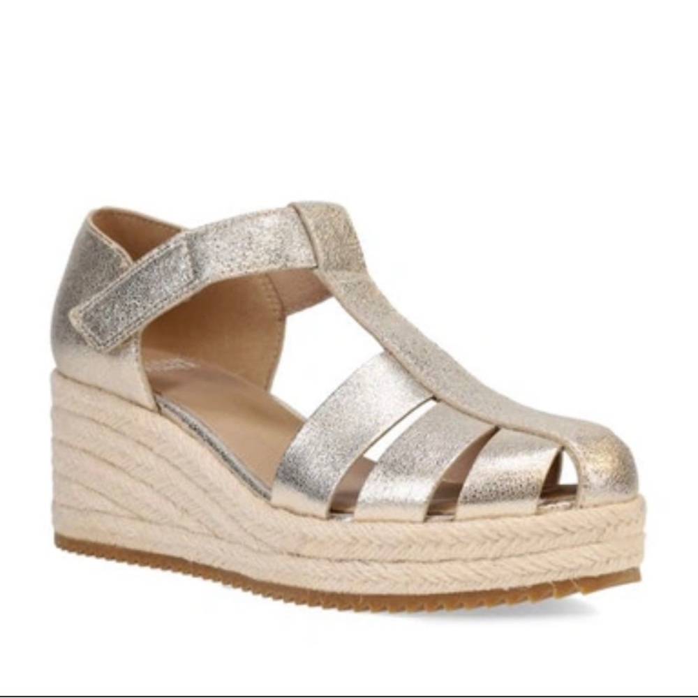NWOB Eileen Fisher Tilly Gold Jute Espadrille Wedge Sandals Size 8.5